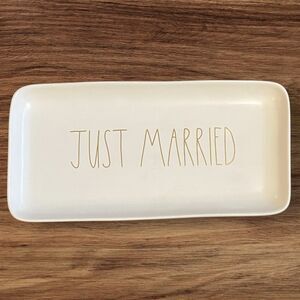 Rae Dunn JUST MARRIED Ceramic Serving Platter Ivory Bridal Shower Wedding Gift